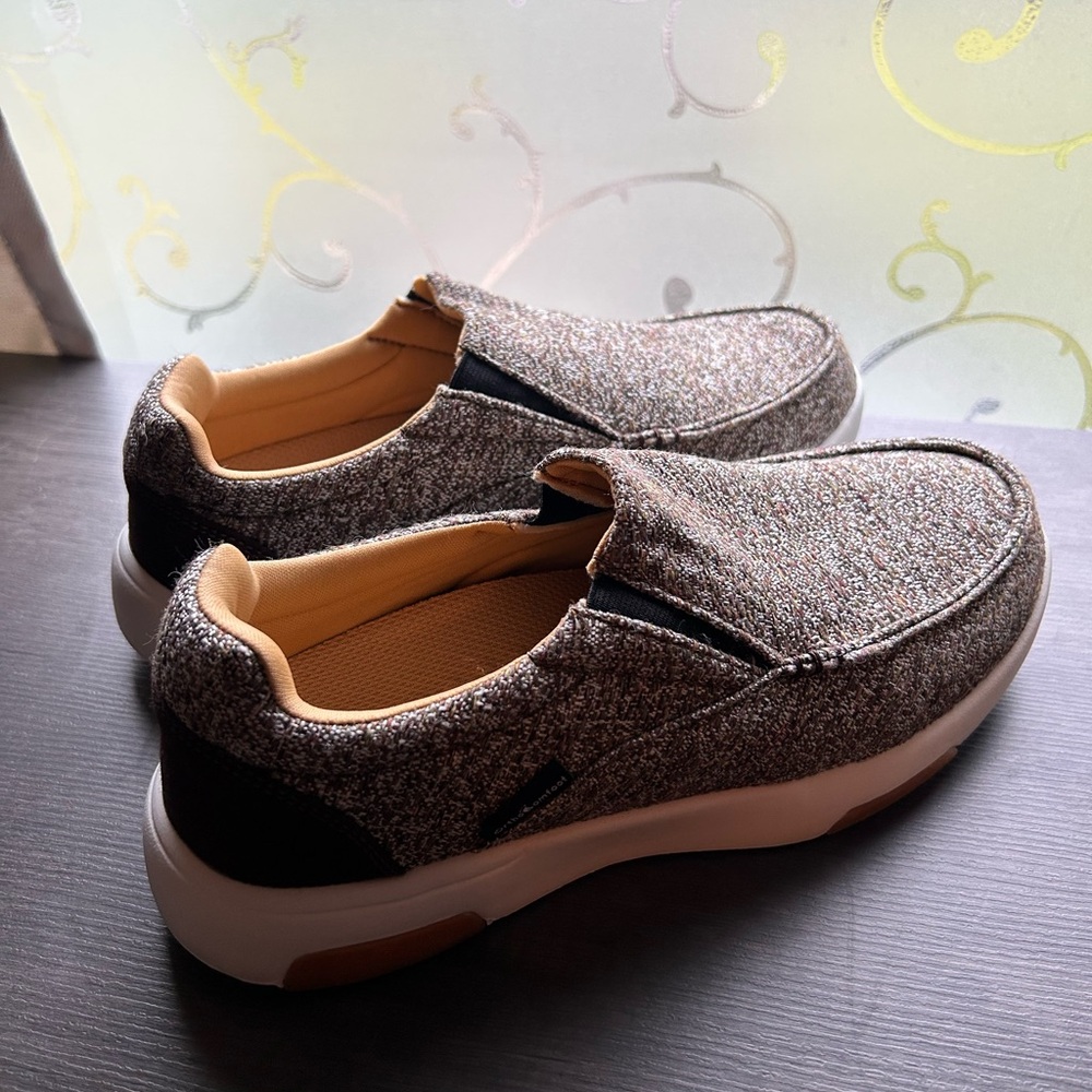 Women’s Brown and Tan Slip-On Flats with Comfort Sole. Never worn.